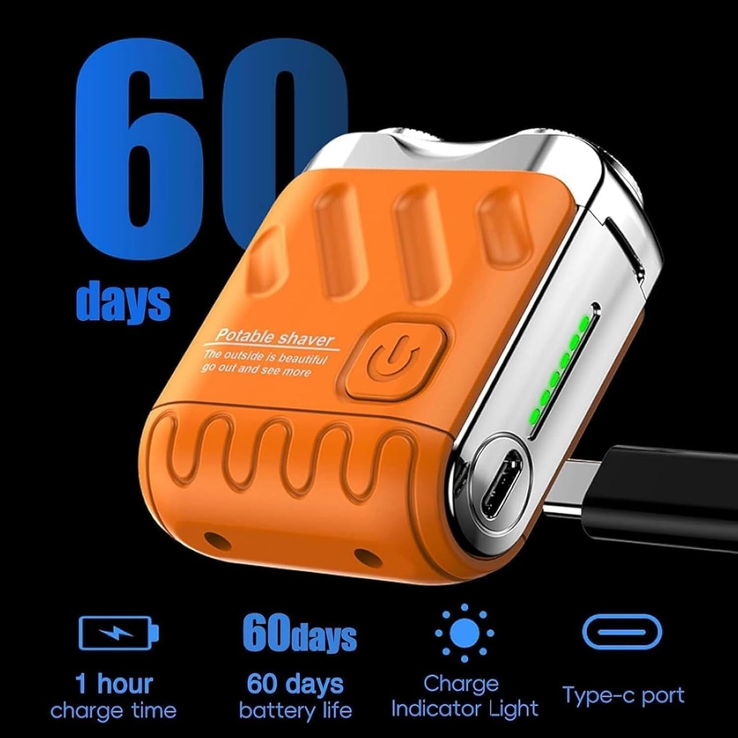 R-2 Luggage Electric Shaver, Mini Portable Beard Shaver, Suitcase Design, USB Rechargeable One-Button Long Lasting for Home Travel (A-Orange)