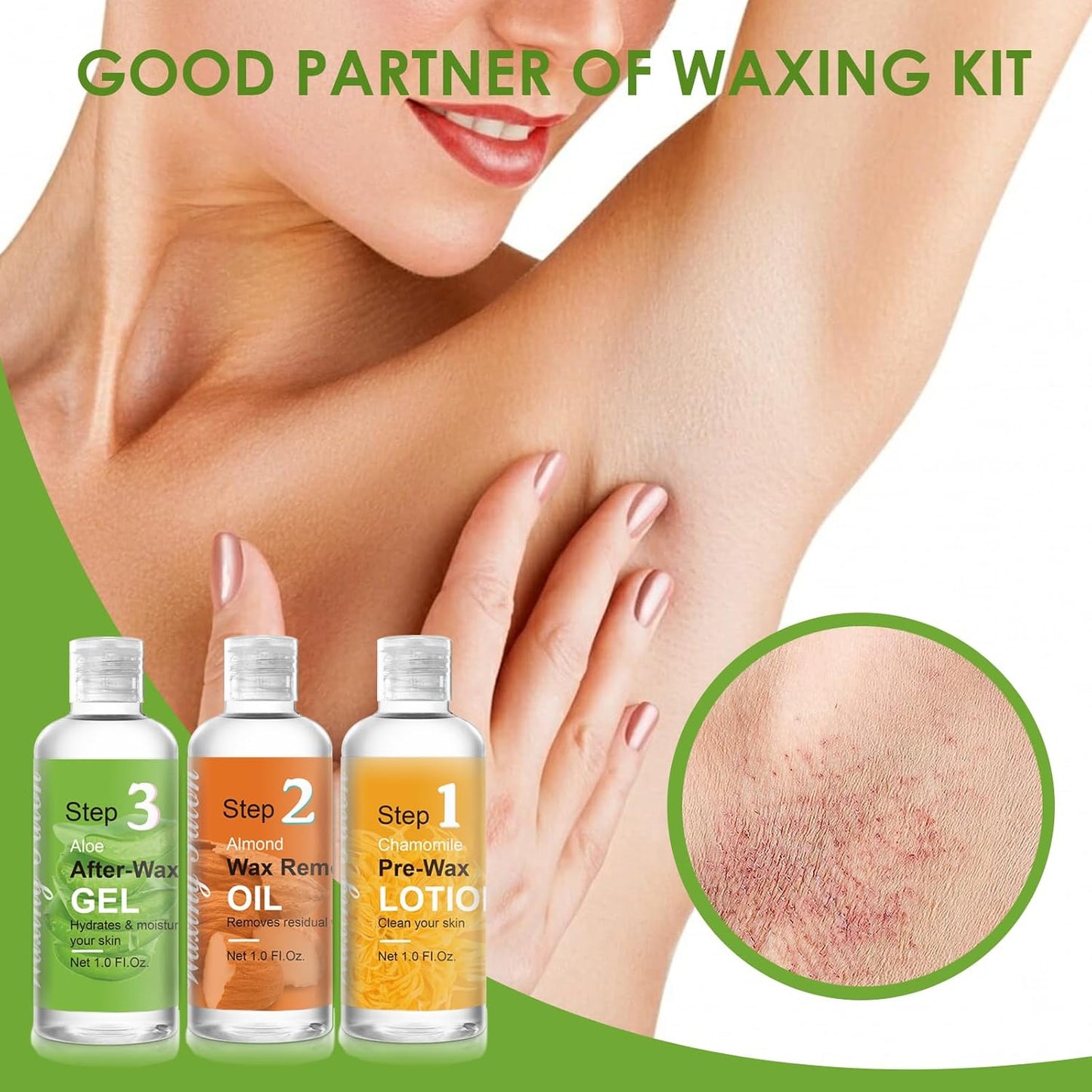 Mini Pre Wax Spray and after Wax Spray, Triple-Bottle Set after Wax Care with Pre Wax Cleanser, Wax Remover Oil and Skin Soother Organic Aloe Vera Gel for Sensitive Skin
