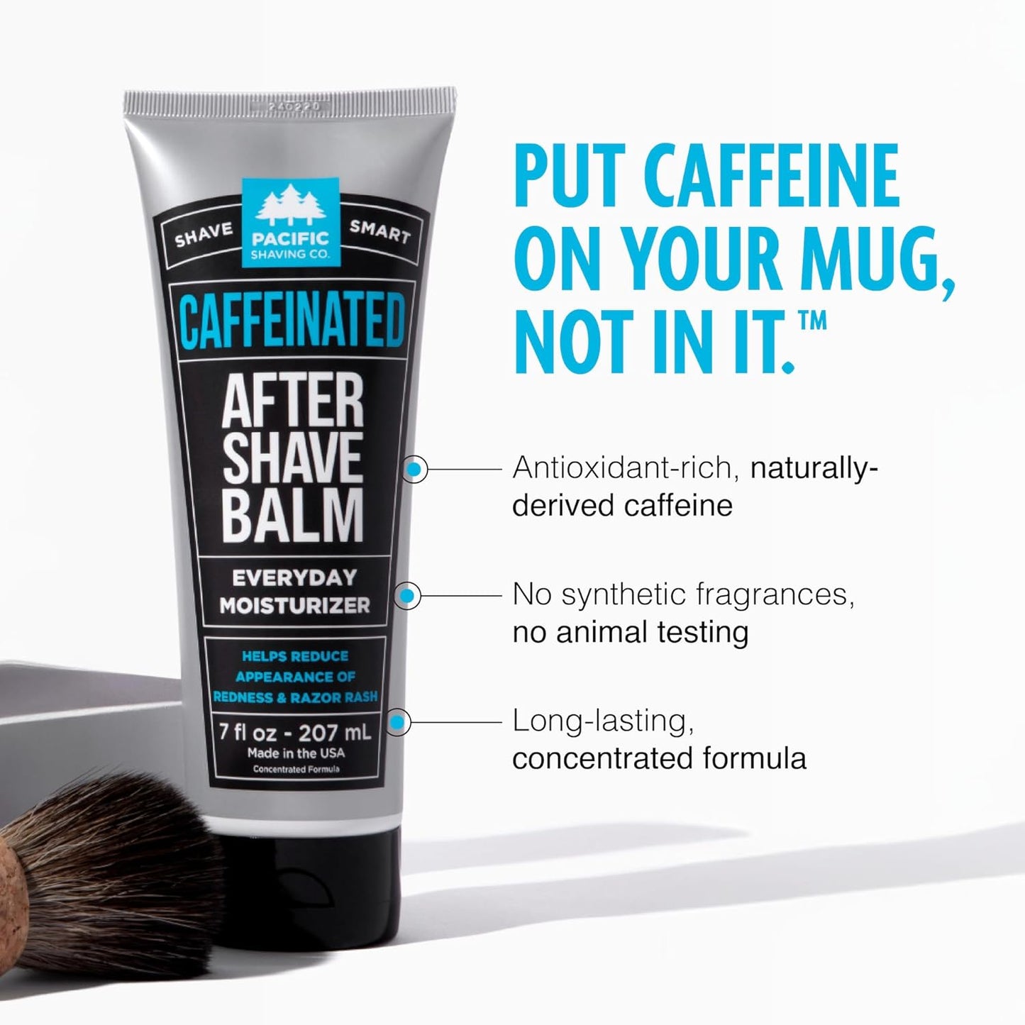 Caffeinated Aftershave, Men'S Grooming Product - Antioxidant Daily Face Lotion + after Shave - Soothing Aloe & Spearmint Post Shave Balm for Sensitive Skin (3.4 Oz)