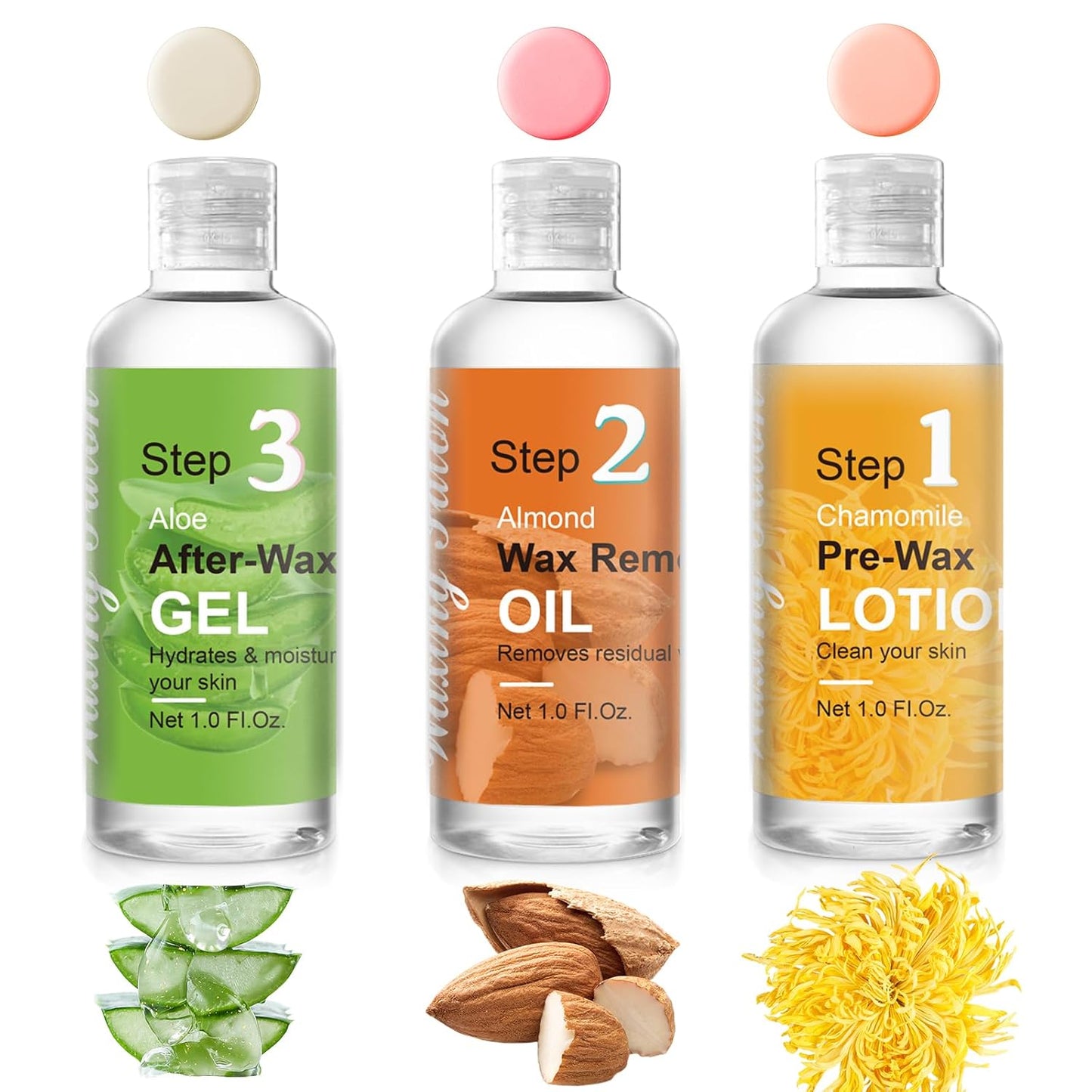 Mini Pre Wax Spray and after Wax Spray, Triple-Bottle Set after Wax Care with Pre Wax Cleanser, Wax Remover Oil and Skin Soother Organic Aloe Vera Gel for Sensitive Skin