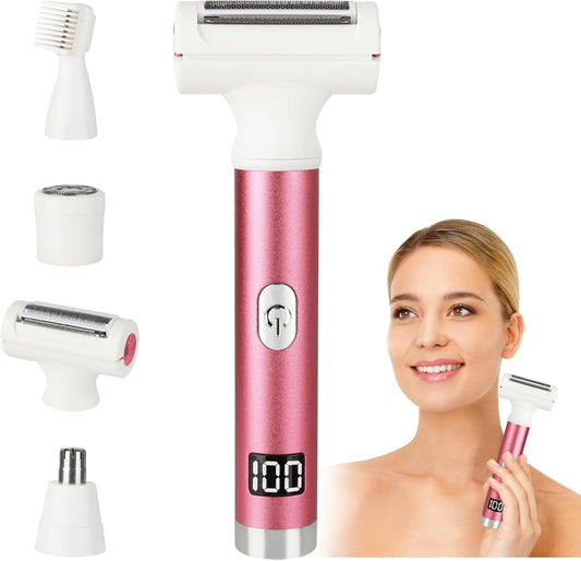 Electric Shaver for Women Men,Wet & Dry Cordless Electric Razor with 4 Accessories,Rechargeable Beauty Lady Led Display Facial Hair Remover,Smooth & Silky Bikini Trimmer for Body (Purple)